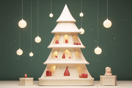 Creative Art style Christmas tree on a green background. Generative aiの素材