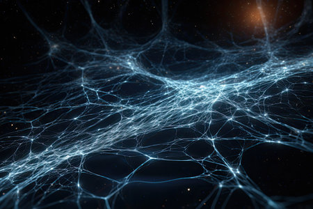 Dark matter lines creating a network across the galaxy, generative aiの素材