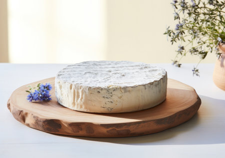 Manouri greek cheese on a chalkboard and a background of home kitchen. Generative aiの素材