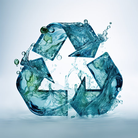 Recycling symbol consisting of water splashes. Generative aiの素材