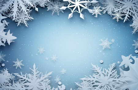 Christmas card with paper cut snowflakes and copy space to put text, in the style of paper cut-outsの素材