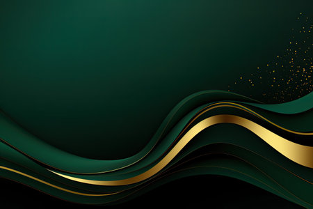 Creative business banner with golden waves pattern on a green background with copy space. Generative aiの素材