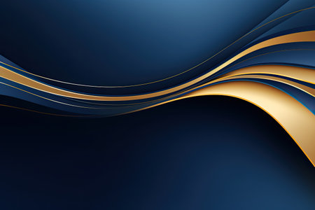 Creative banner with golden abstract waves on a blue background and copy space. Generative aiの素材