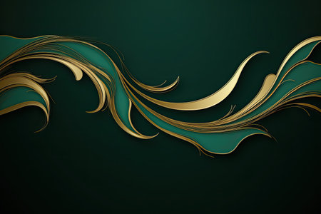 Creative business banner with golden abstract pattern on a green background. Generative aiの素材
