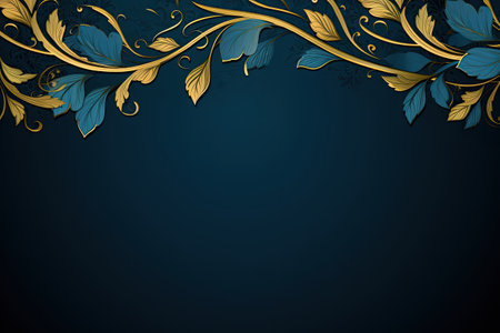 Blue and gold business banner background with golden plant ornate and copy space. Generative aiの素材