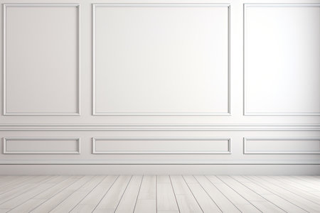 White classic wall background with copy space, mock up room, white color parquet floor. Generative aiの素材