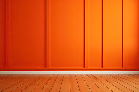 Orange wall background with copy space, mock up room, parquet floor. Generative aiの素材