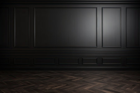Dark brown classic wooden texture wall background with free space, mock up room, parquet floor. Generative aiの素材