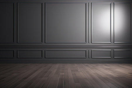 Gray classic wall background with copy space, mock up room, brown parquet floor. Generative aiの素材