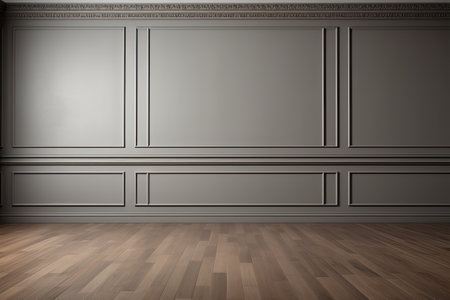Gray classic wall background with copy space, mock up room, brown parquet floor. Generative aiの素材