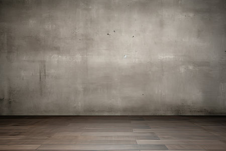 Modern concrete loft wall background, gray parquet floor with copy space mock upの素材