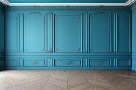 Blue classic wall background with copy space, mock up room, king style. Generative aiの素材