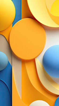 3D modern abstract colorful background consisting of yellow and blue layers and shapesの素材