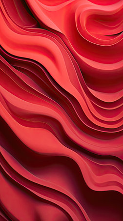 3D modern abstract red textured background consisting of many wavy layersの素材
