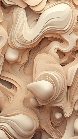 3D abstract beige background consisting of many layers and spheres with free spaceの素材