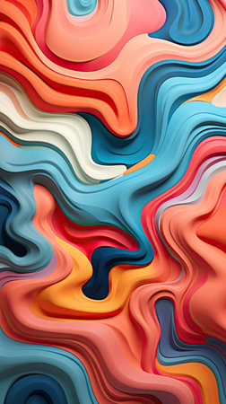 3D modern abstract multicolor wavy background consisting of many layers and shapesの素材