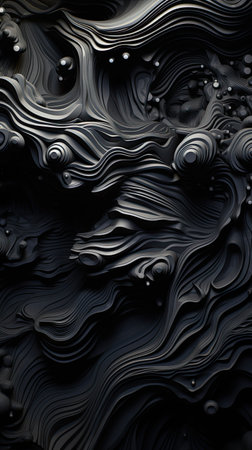 3D modern abstract black background consisting of many layers and wavesの素材