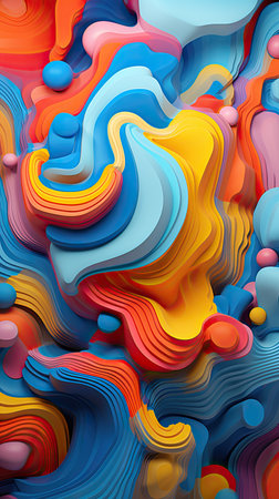 3D modern abstract multicolor saturated background consisting of many layers and shapesの素材