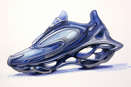 Sketch prototype shoes, pencil drawing ,dynamic style, Futuristic car sneakers in blue colorの素材