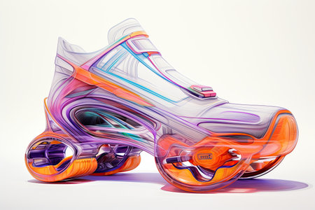 Sketch prototype shoes, pencil drawing ,dynamic style, Futuristic purple color modern sneakersの素材