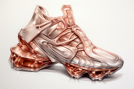 Sketch metal shoes, pencil drawing ,dynamic style, red Futuristic sneakers with lights. Generative aiの素材