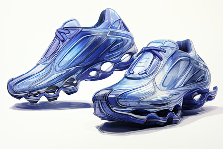 Sketch prototype shoes, pencil drawing ,dynamic style, Futuristic blue color modern sneakersの素材