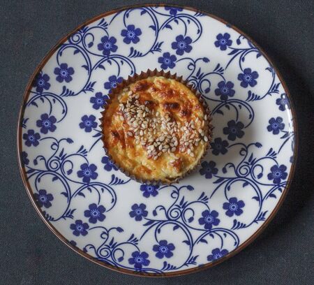Homemade keto delicious muffin with sesame, close up