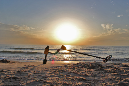 metal detector on the sandの写真素材