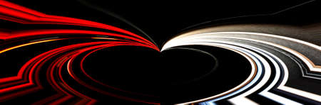 curved red and white heart shaped lines on black background. Abstract drawing.の写真素材