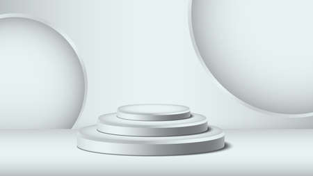Minimal 3d vector illustration of a podium, tribune, stage of a circular shape in three levels.のイラスト素材