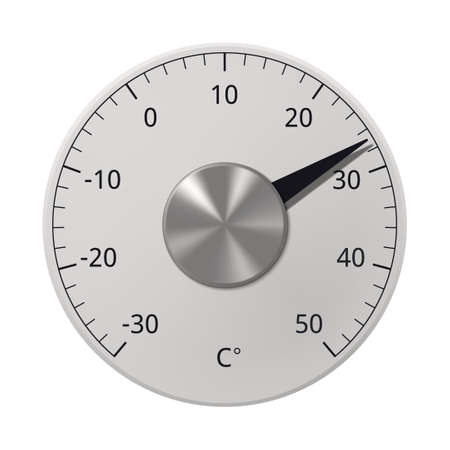 round shaped thermometer. Metallic in gray tones. Temperature from -30 to 50 degrees Celsius. vector...