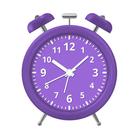 Classic realistic alarm clock. Clock color light violet-blue on white background. vector illustration.のイラスト素材