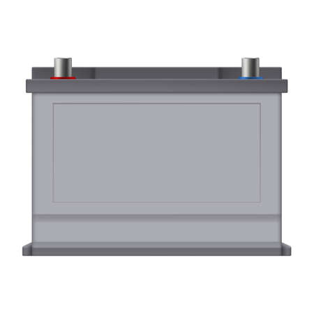 Car battery front view isolated on white background. Battery in gray tones. vector illustration.のイラスト素材