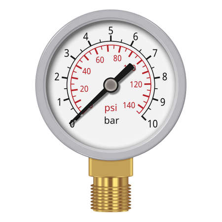 Realistic pressure gauge with brass fitting isolated on white background. pressure measurement tool. vector illustration.のイラスト素材