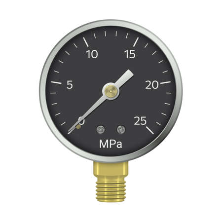 Realistic pressure gauge with brass fitting isolated on white background. pressure measurement tool. vector illustration.のイラスト素材