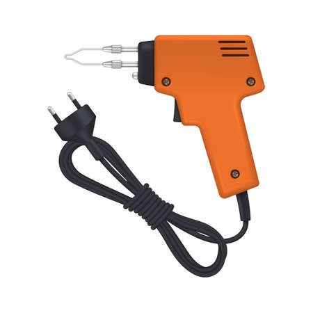 Pulse soldering iron with wire and plug. side view. Soldering tool for electronics on white background. vector illustration.のイラスト素材