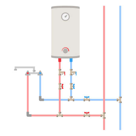 Electric storage water heater connection diagram. vector illustration.のイラスト素材