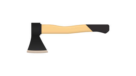Realistic ax with wooden handle isolated on white background. Tool for chopping wood. vector illustration.のイラスト素材