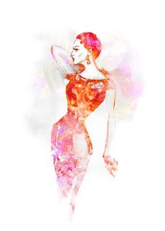 Hand painted beauty fashion portrait. Stylish beautiful model for fashion design.の写真素材