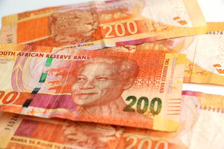 South African R200 note money currency piled up with Nelson Mandelas faceの写真素材