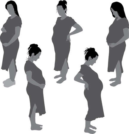A set collection of silhouette vector images of a pregnant womanのイラスト素材