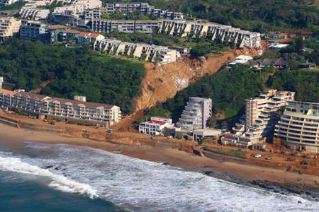 Devastating landslide in Umdloti, Durban, KwaZulu-Natal, South Africa which washed away apartment block during the heavy rain and floods in June 2022のeditorial素材