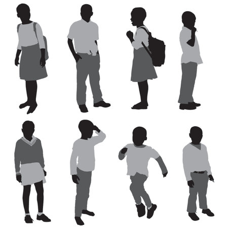 Collection of silhouette of poor african school childrenのイラスト素材