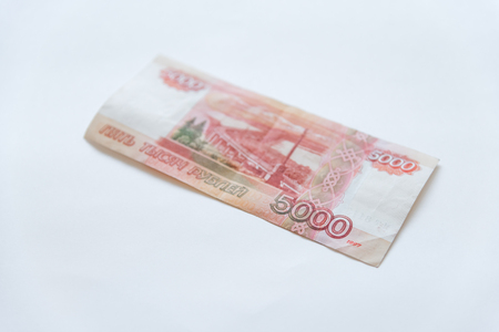 Money in Russia. Banknotes five thousand rubles, background, selective focus.の写真素材