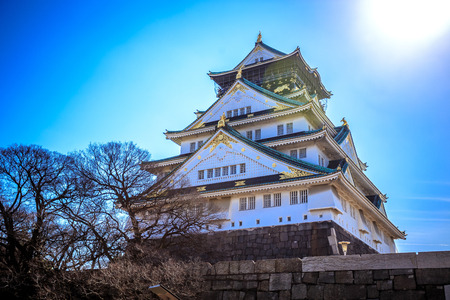 Osaka Castle isolated with blue sky background.のeditorial素材