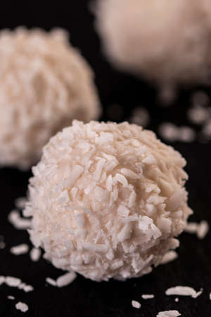 Raw barbun with lime and rosmary on black wooden plank. Top view with copy space.の写真素材