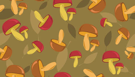 Mushroom seamless green pattern, vector backgroundのイラスト素材