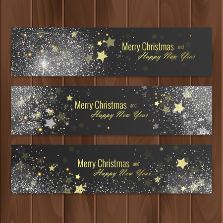 Christmas banners set on wood substrate.のイラスト素材