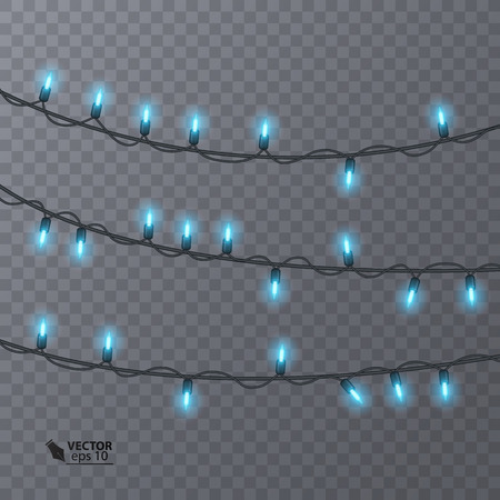 light effects on a transparent background, realistic garlands, Christmas decorations for your design, vector illustrationのイラスト素材