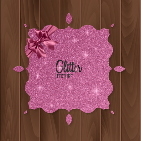 Pink, glitter background with realistic bow. greeting card. Vector illustrationのイラスト素材